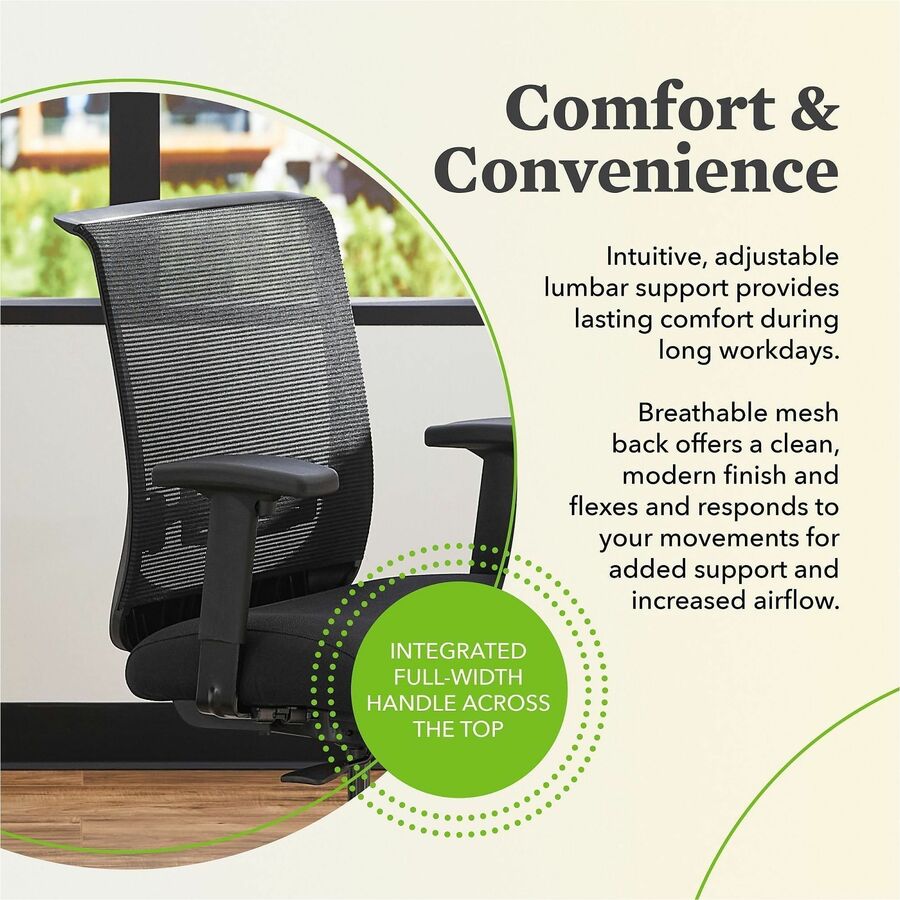 HON Convergence Chair, Vinyl Seat, Mesh Back, Adjustable Arms, Black Frame, 5-Star Base, Black, 1 Each