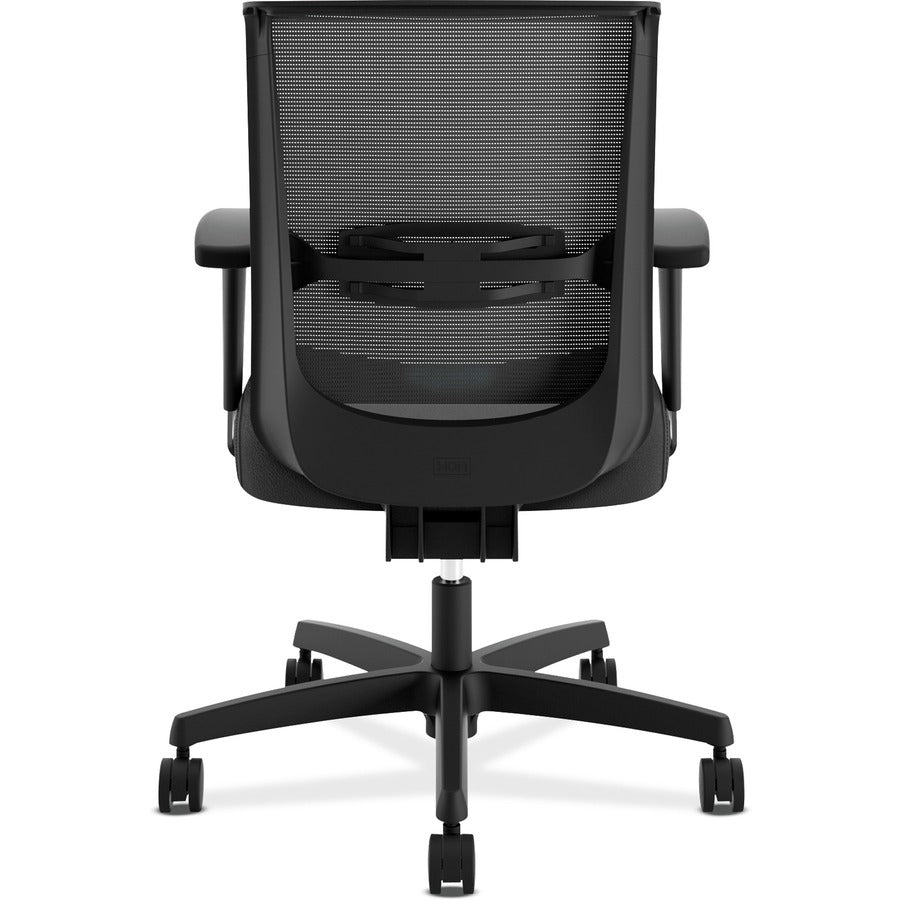 HON Convergence Chair, Vinyl Seat, Mesh Back, Adjustable Arms, Black Frame, 5-Star Base, Black, 1 Each