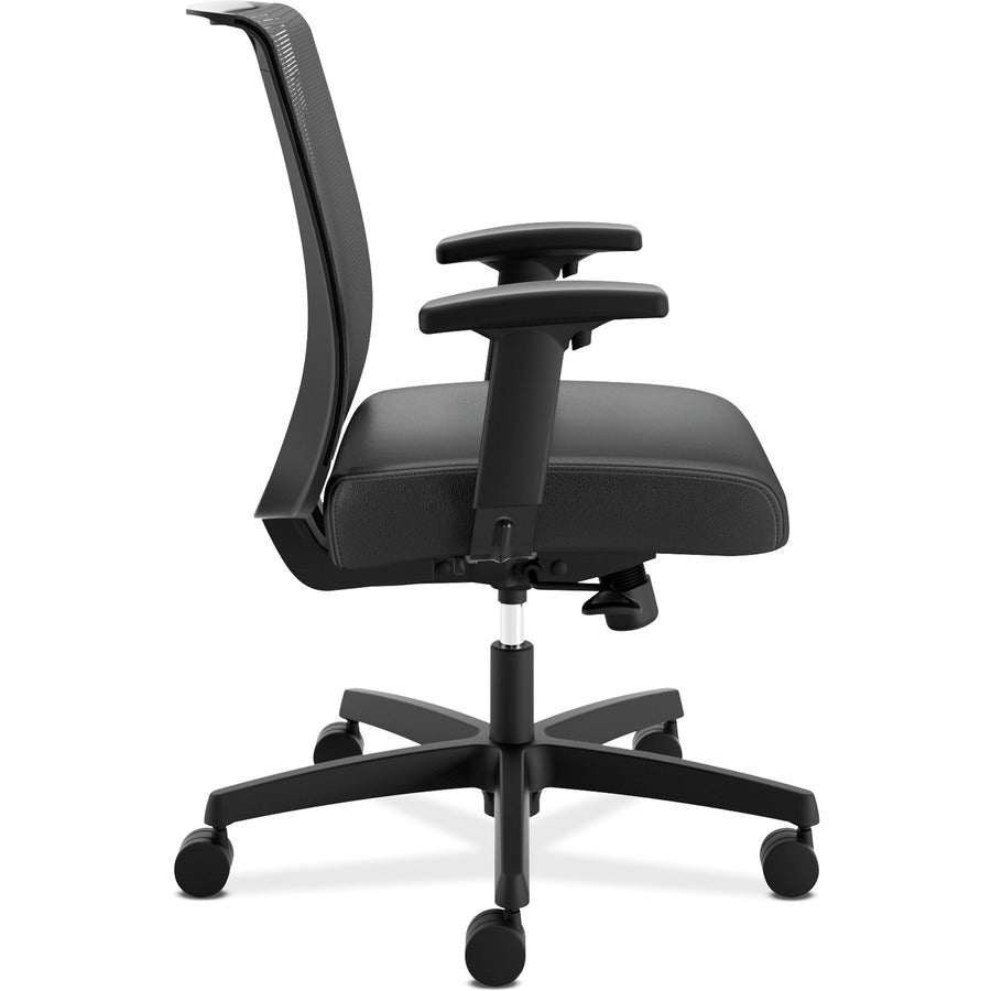 HON Convergence Chair, Vinyl Seat, Mesh Back, Adjustable Arms, Black Frame, 5-Star Base, Black, 1 Each