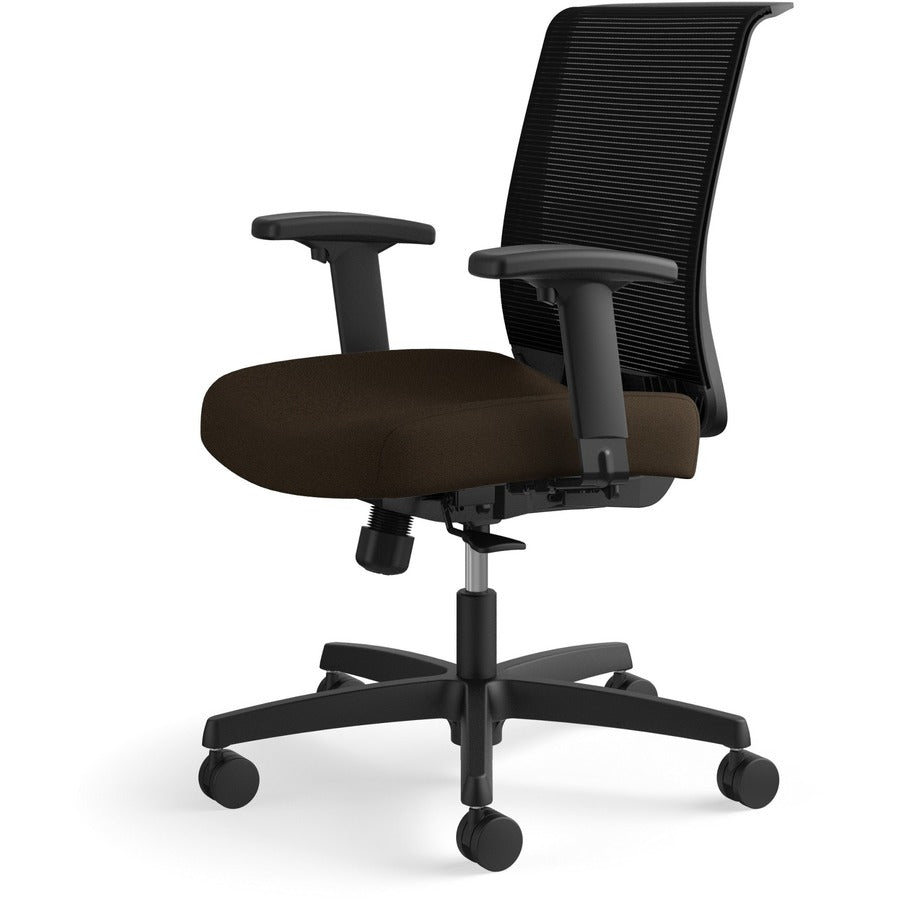 HON Convergence Chair, Espresso Vinyl/Fabric Seat, Black Mesh Back, Adjustable Arms, 5-Star Base, 1 Each
