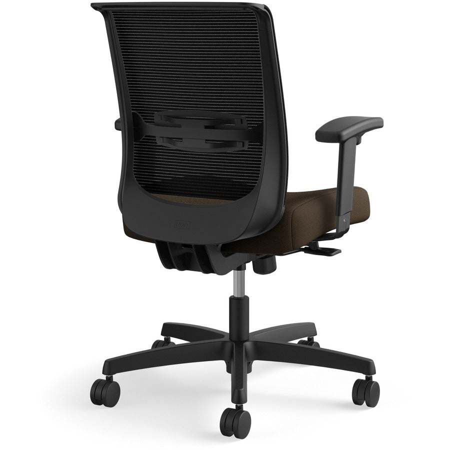 HON Convergence Chair, Espresso Vinyl/Fabric Seat, Black Mesh Back, Adjustable Arms, 5-Star Base, 1 Each