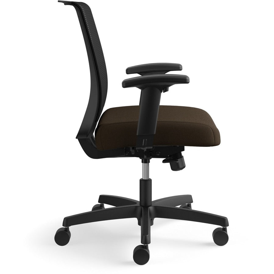 HON Convergence Chair, Espresso Vinyl/Fabric Seat, Black Mesh Back, Adjustable Arms, 5-Star Base, 1 Each