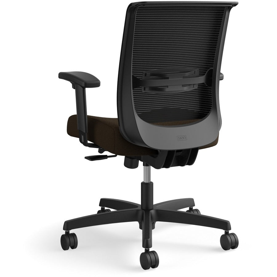 HON Convergence Chair, Espresso Vinyl/Fabric Seat, Black Mesh Back, Adjustable Arms, 5-Star Base, 1 Each