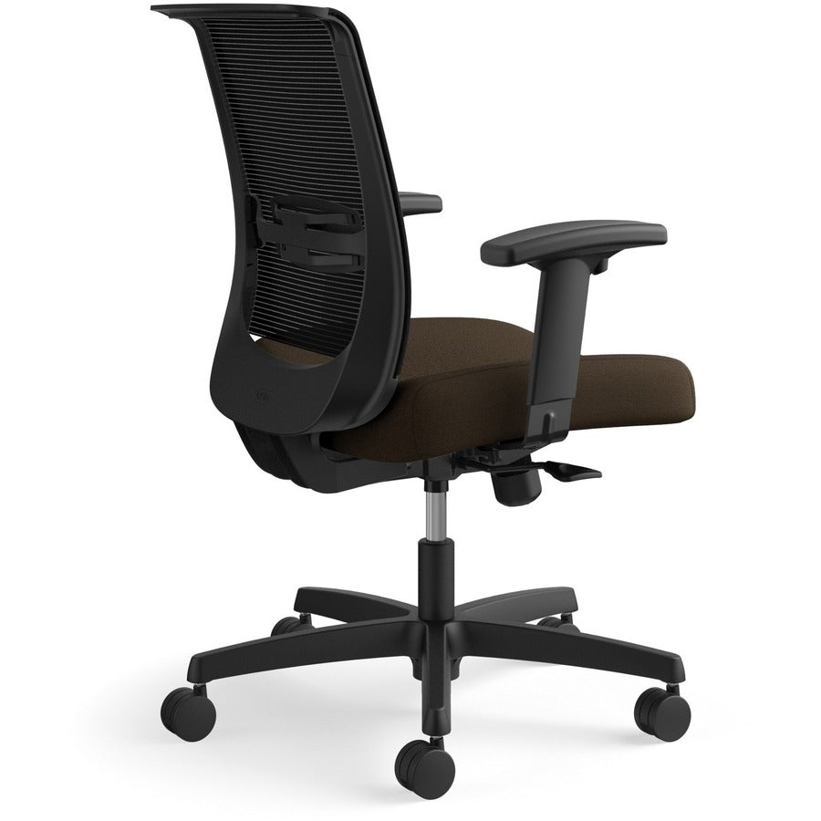 HON Convergence Chair, Espresso Vinyl/Fabric Seat, Black Mesh Back, Adjustable Arms, 5-Star Base, 1 Each