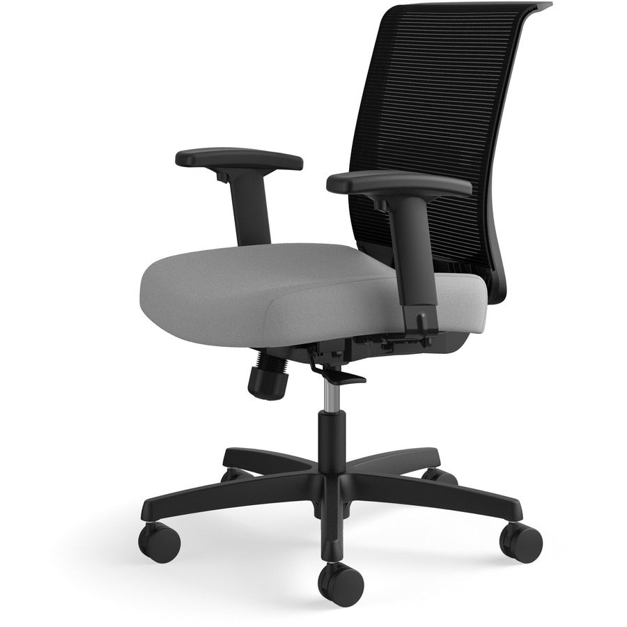 HON Convergence Chair, Black Vinyl/Fabric Seat, Mesh Back, Adjustable Arms, 5-Star Frost Base, 1 Each