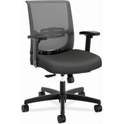 HON Convergence Chair, Black Vinyl/Fabric Seat, Mesh Back, Adjustable Arms, 5-Star Iron Ore Base, 1 Each