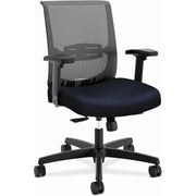 HON Convergence Chair, Navy Vinyl/Fabric Seat, Black Mesh Back, Adjustable Arms, 5-Star Base, 1 Each