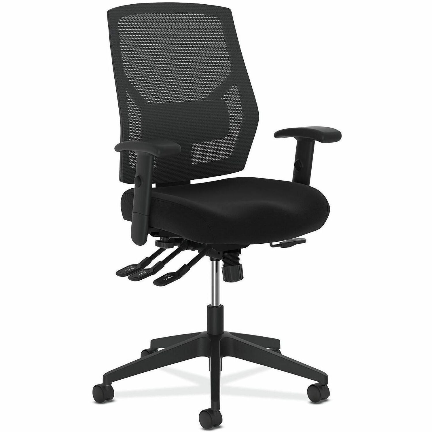 HON Crio Chair, High Back, Black Mesh Back, Black Fabric Seat, Adjustable Arms, 5-Star Base, 1 Each