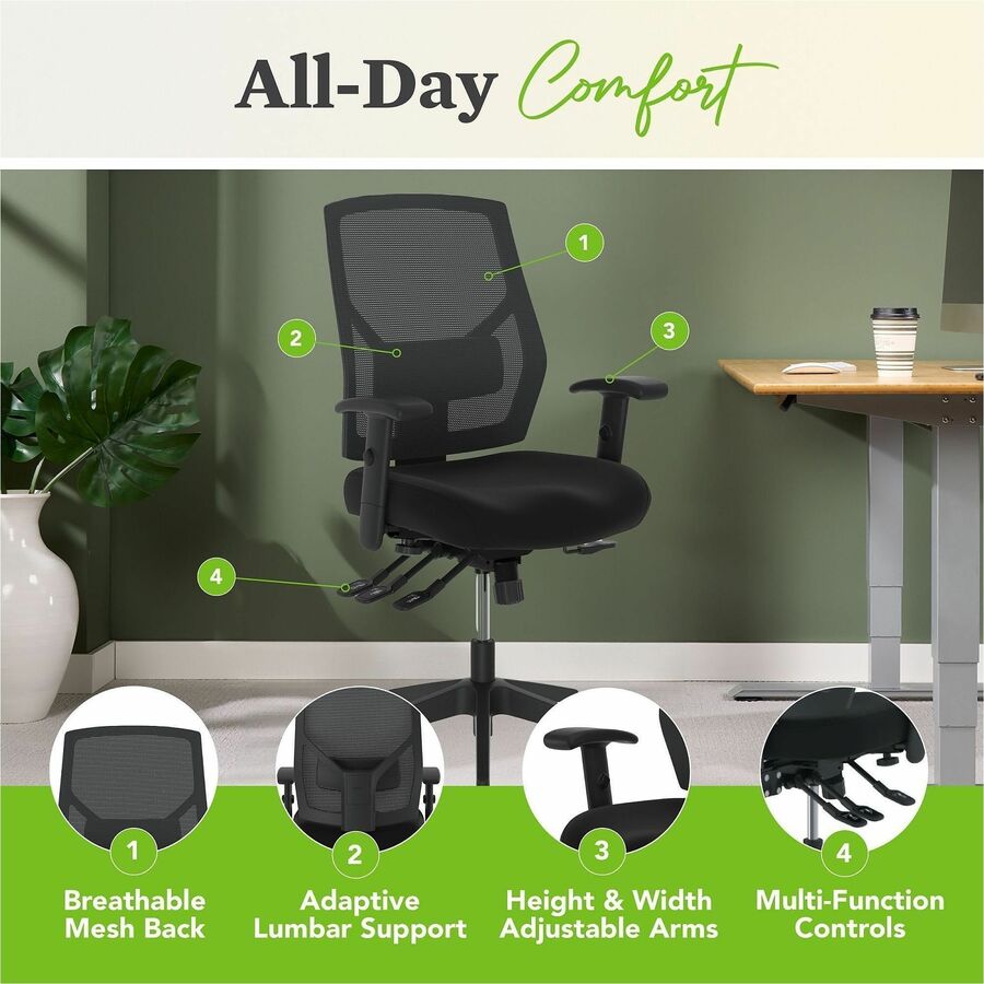 HON Crio Chair, High Back, Black Mesh Back, Black Fabric Seat, Adjustable Arms, 5-Star Base, 1 Each