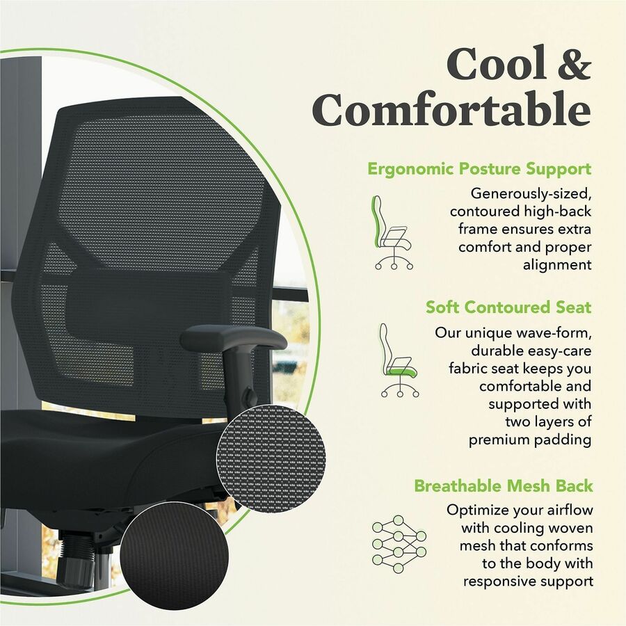 HON Crio Chair, High Back, Black Mesh Back, Black Fabric Seat, Adjustable Arms, 5-Star Base, 1 Each