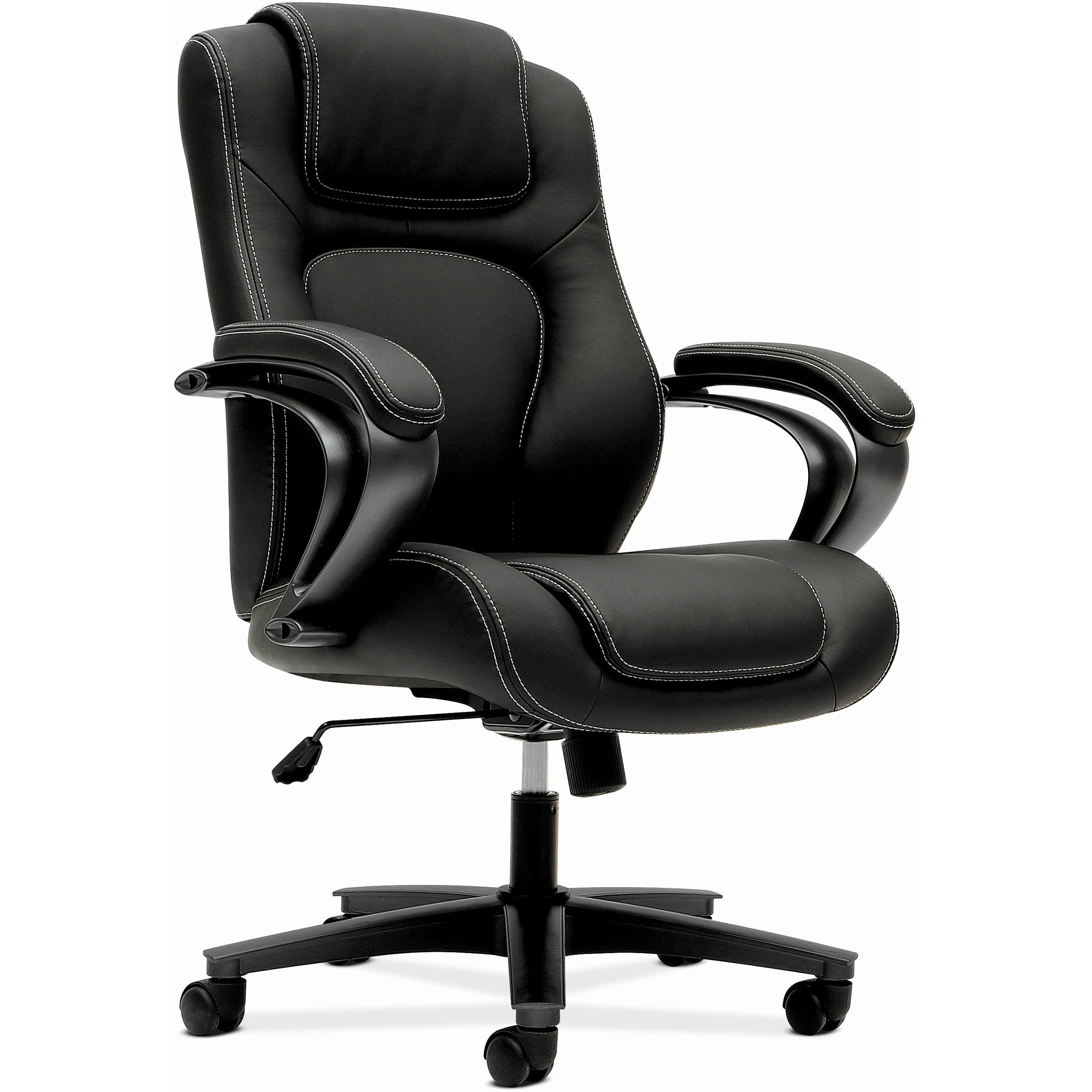 HON Chair, Vinyl Seat and Back, Mid Back, Black Frame, 5-Star Base, 1 Each