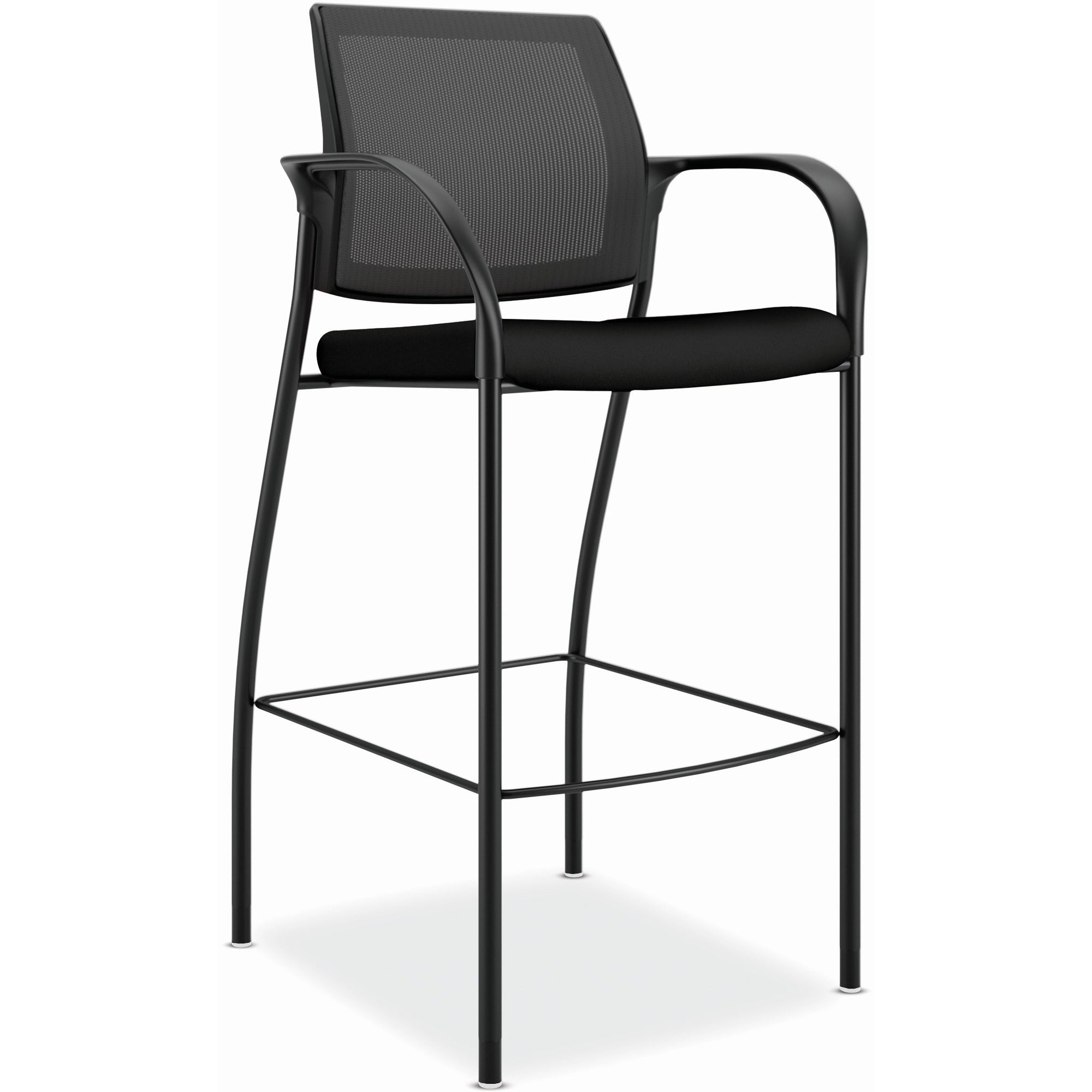 HON Ignition Sitting Stool, Black Fabric Seat, Mesh Back, Steel Frame, Armrests, 1 Each