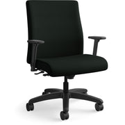 HON Ignition Mid-Back Chair, Black Vinyl Seat, Black Fabric Back, Adjustable Arms, 360° Swivel, Tilt Lock, 1 Each
