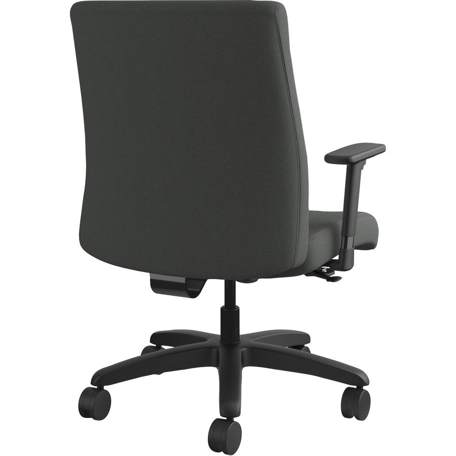 HON Ignition Chair, Mid Back, Iron Ore Seat, Fabric Back, Black Frame, Adjustable Arms, 360° Swivel, 1 Each
