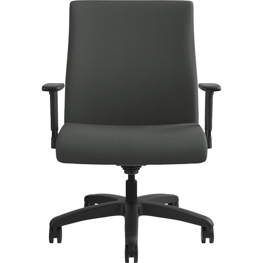HON Ignition Chair, Mid Back, Iron Ore Seat, Fabric Back, Black Frame, Adjustable Arms, 360° Swivel, 1 Each