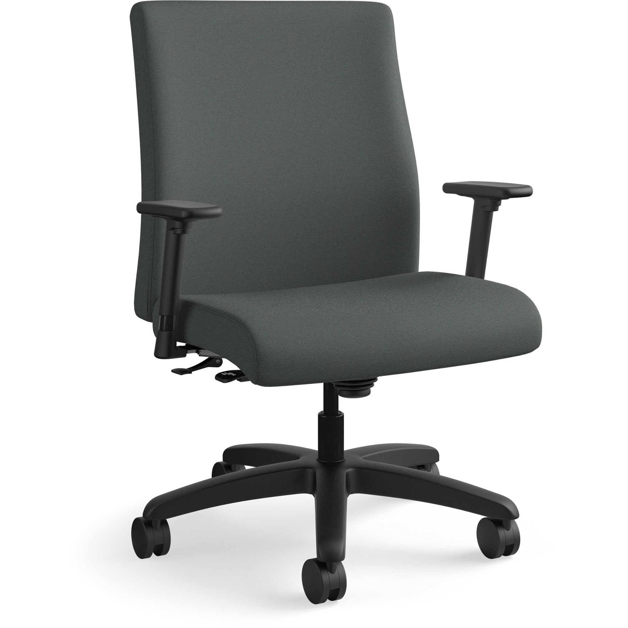 HON Ignition Chair, Mid Back, Iron Ore Seat, Fabric Back, Black Frame, Adjustable Arms, 360° Swivel, 1 Each