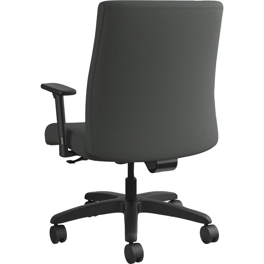 HON Ignition Chair, Mid Back, Iron Ore Seat, Fabric Back, Black Frame, Adjustable Arms, 360° Swivel, 1 Each
