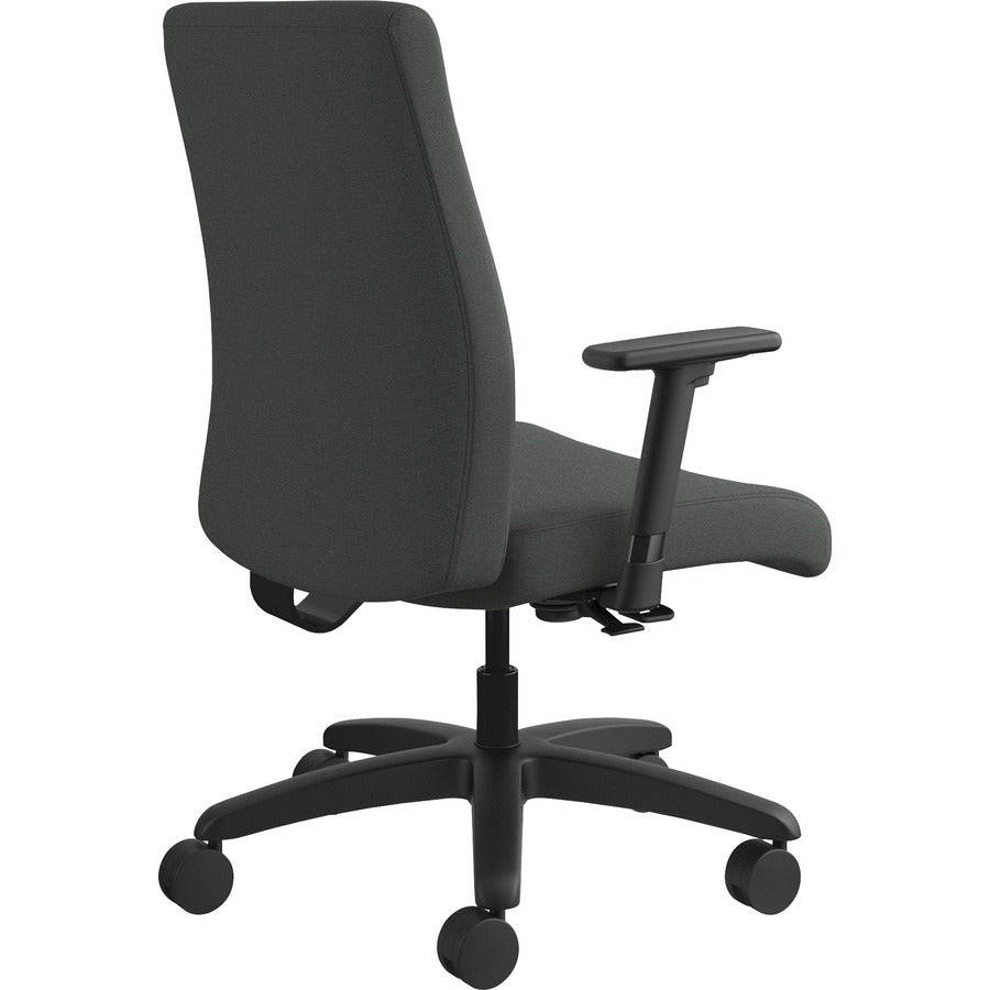 HON Ignition Chair, Mid Back, Iron Ore Seat, Fabric Back, Black Frame, Adjustable Arms, 360° Swivel, 1 Each