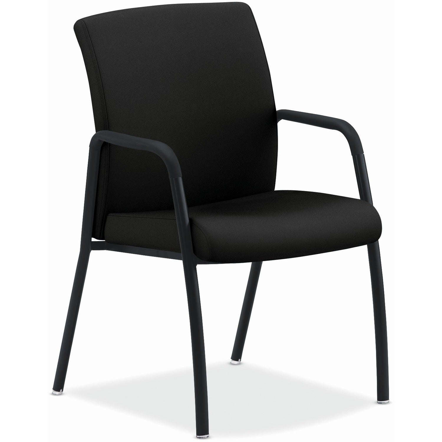 HON Ignition Guest Chair, Black Fabric Back, Black Steel Frame, Fixed Arms, Padded Seat, 4-Leg Base, 1 Each