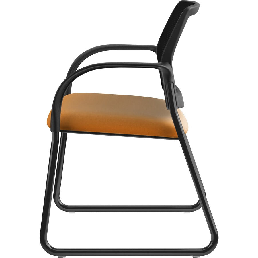 HON Ignition Chair, Apricot Fabric Seat, Black Mesh Back, Steel Sled Base, Armrests, 1 Each