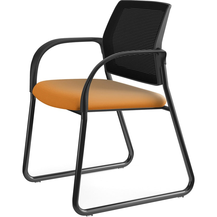 HON Ignition Chair, Apricot Fabric Seat, Black Mesh Back, Steel Sled Base, Armrests, 1 Each