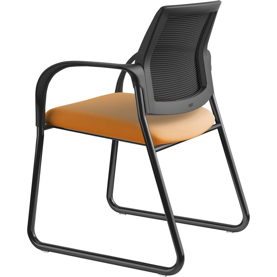HON Ignition Chair, Apricot Fabric Seat, Black Mesh Back, Steel Sled Base, Armrests, 1 Each