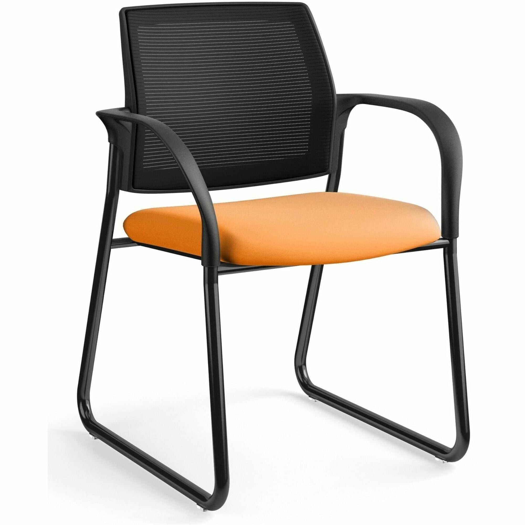 HON Ignition Chair, Apricot Fabric Seat, Black Mesh Back, Steel Sled Base, Armrests, 1 Each