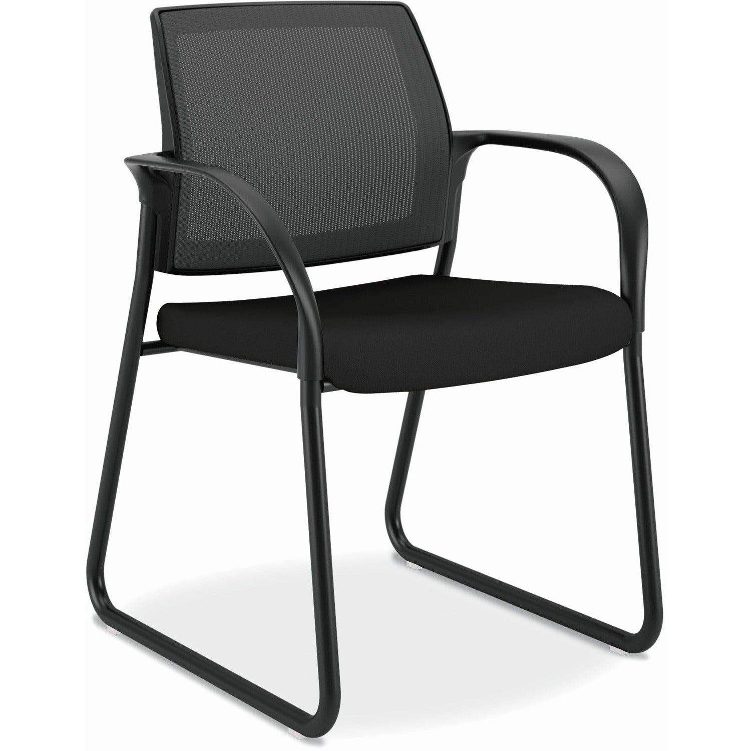 HON Ignition Chair, Black Fabric Seat, Mesh Back, Steel Sled Base, Armrests, 1 Each