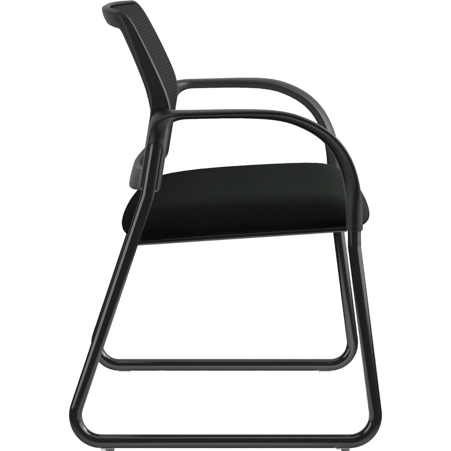 HON Ignition Chair, Black Vinyl Seat, Mesh Back, Steel Sled Base, Armrests, 1 Each
