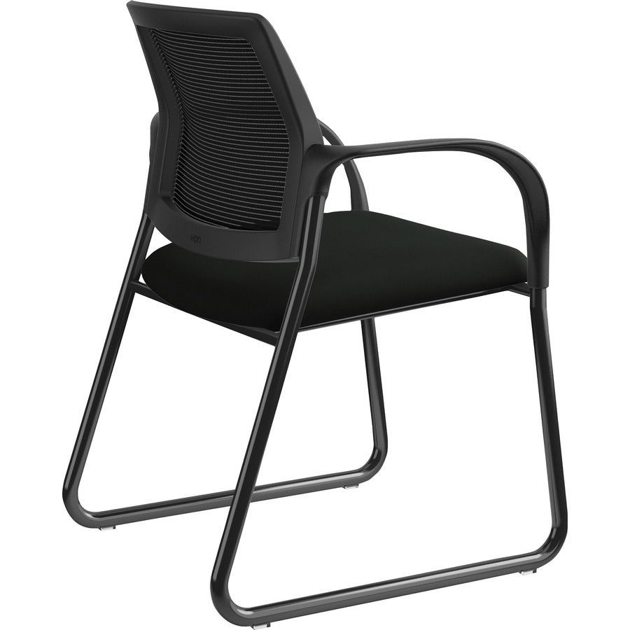 HON Ignition Chair, Black Vinyl Seat, Mesh Back, Steel Sled Base, Armrests, 1 Each