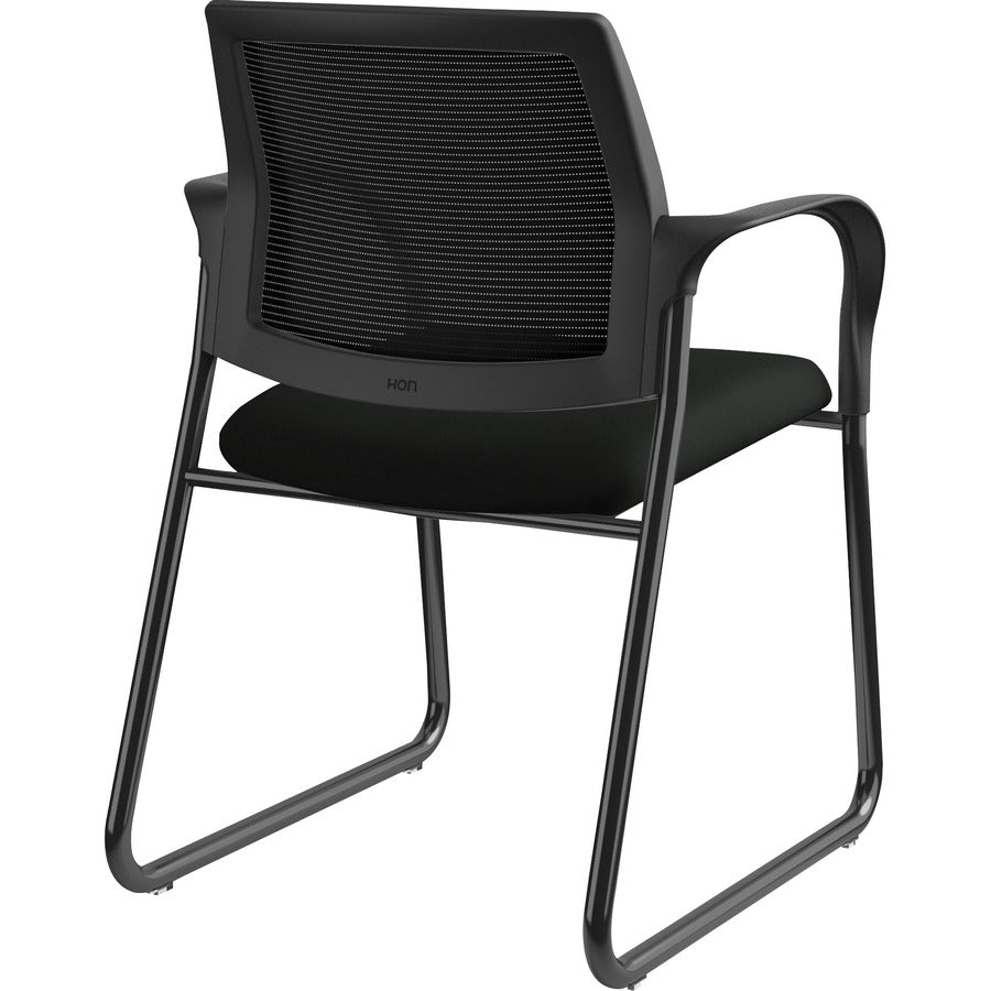 HON Ignition Chair, Black Vinyl Seat, Mesh Back, Steel Sled Base, Armrests, 1 Each