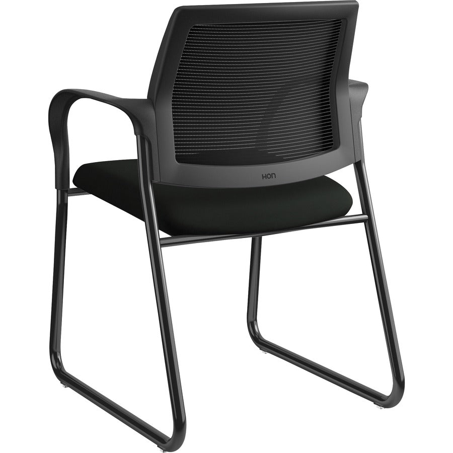 HON Ignition Chair, Black Vinyl Seat, Mesh Back, Steel Sled Base, Armrests, 1 Each