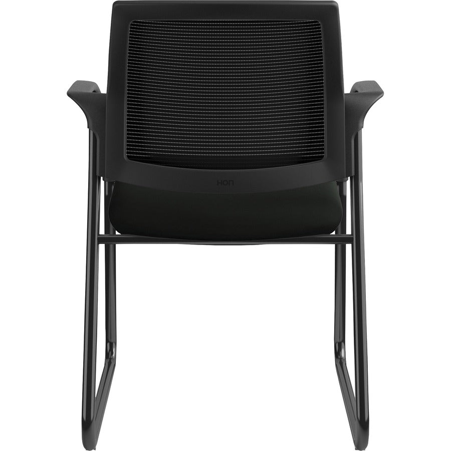 HON Ignition Chair, Black Vinyl Seat, Mesh Back, Steel Sled Base, Armrests, 1 Each
