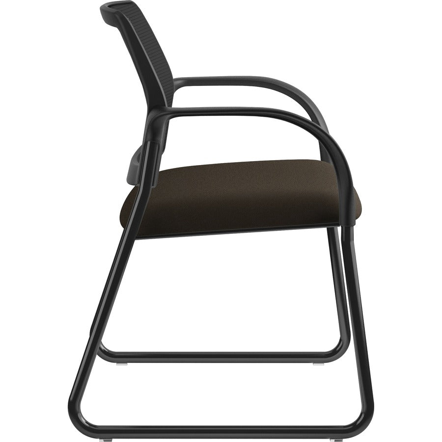 HON Ignition Chair, Espresso Fabric Seat, Black Mesh Back, Black Steel Sled Base, Armrests, 1 Each