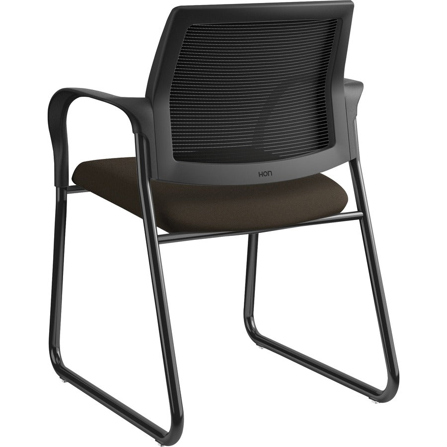 HON Ignition Chair, Espresso Fabric Seat, Black Mesh Back, Black Steel Sled Base, Armrests, 1 Each