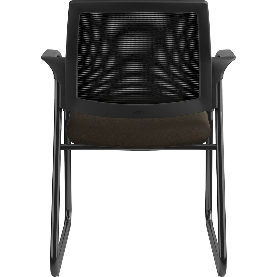 HON Ignition Chair, Espresso Fabric Seat, Black Mesh Back, Black Steel Sled Base, Armrests, 1 Each