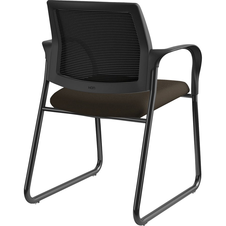 HON Ignition Chair, Espresso Fabric Seat, Black Mesh Back, Black Steel Sled Base, Armrests, 1 Each