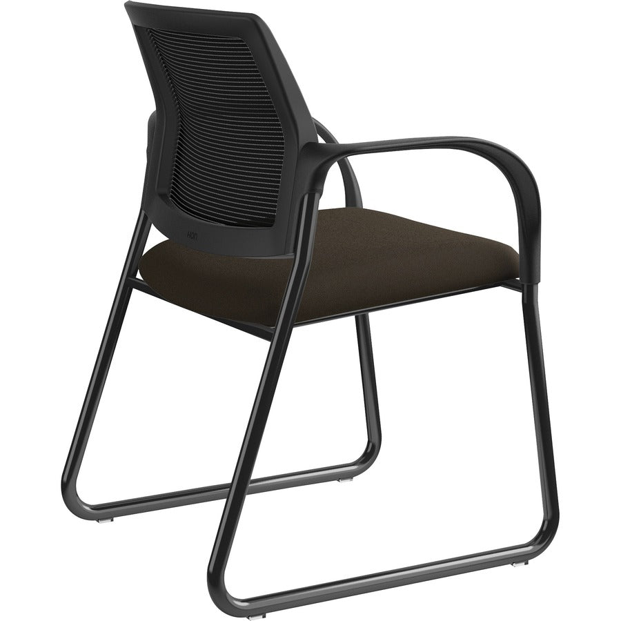 HON Ignition Chair, Espresso Fabric Seat, Black Mesh Back, Black Steel Sled Base, Armrests, 1 Each