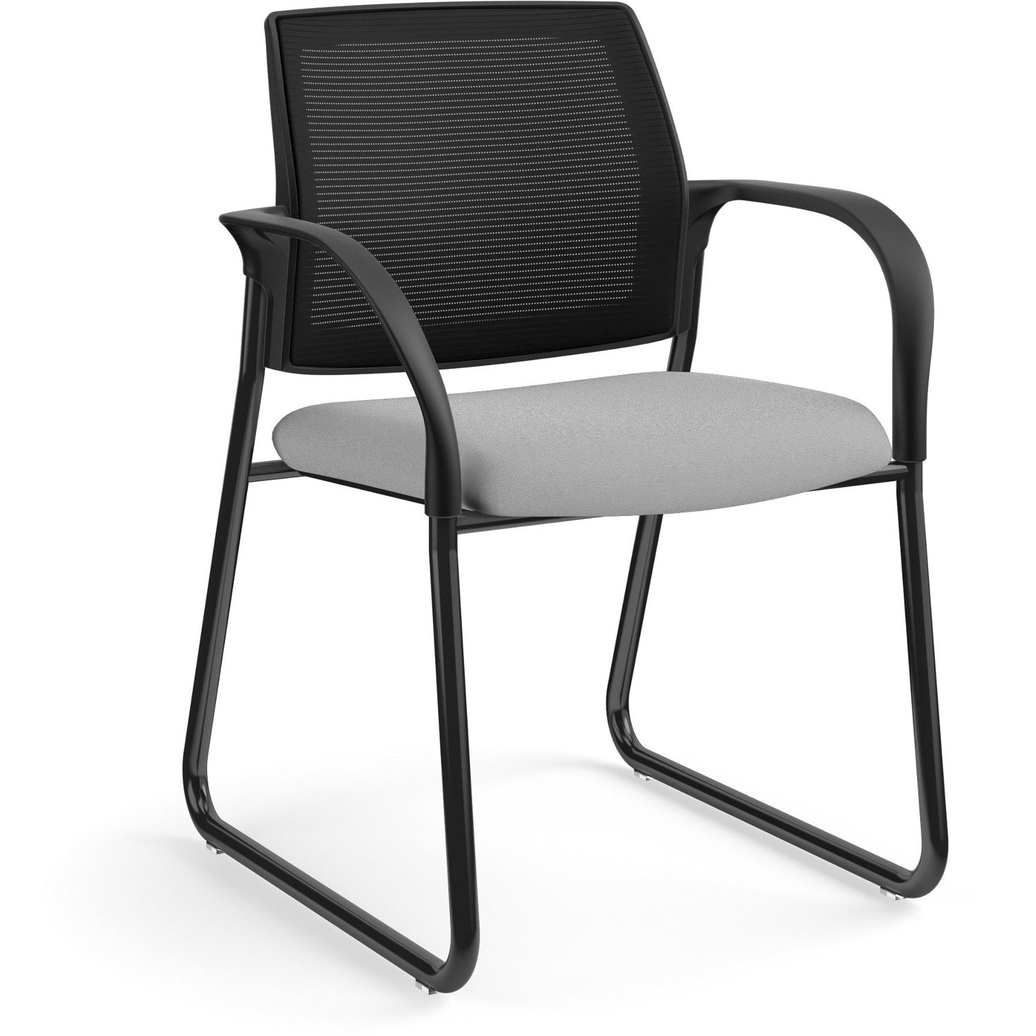HON Ignition Chair, Frost Fabric Seat, Black Mesh Back, Black Steel Sled Base, Armrests, 1 Each