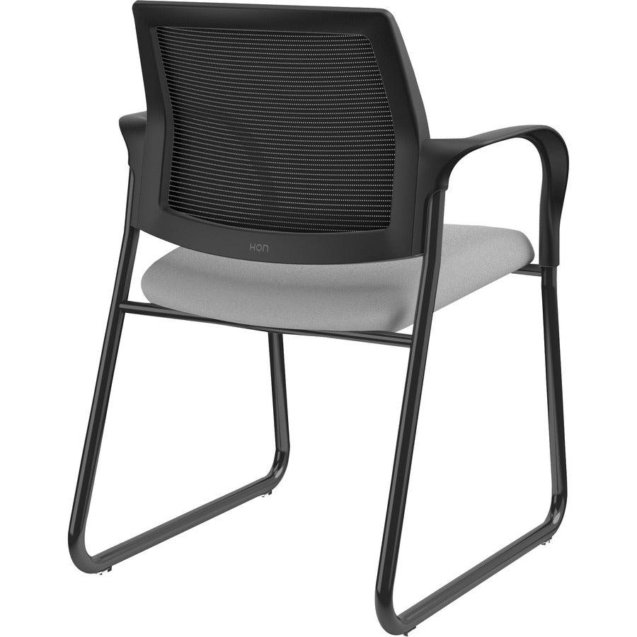 HON Ignition Chair, Frost Fabric Seat, Black Mesh Back, Black Steel Sled Base, Armrests, 1 Each