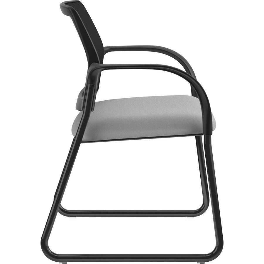 HON Ignition Chair, Frost Fabric Seat, Black Mesh Back, Black Steel Sled Base, Armrests, 1 Each