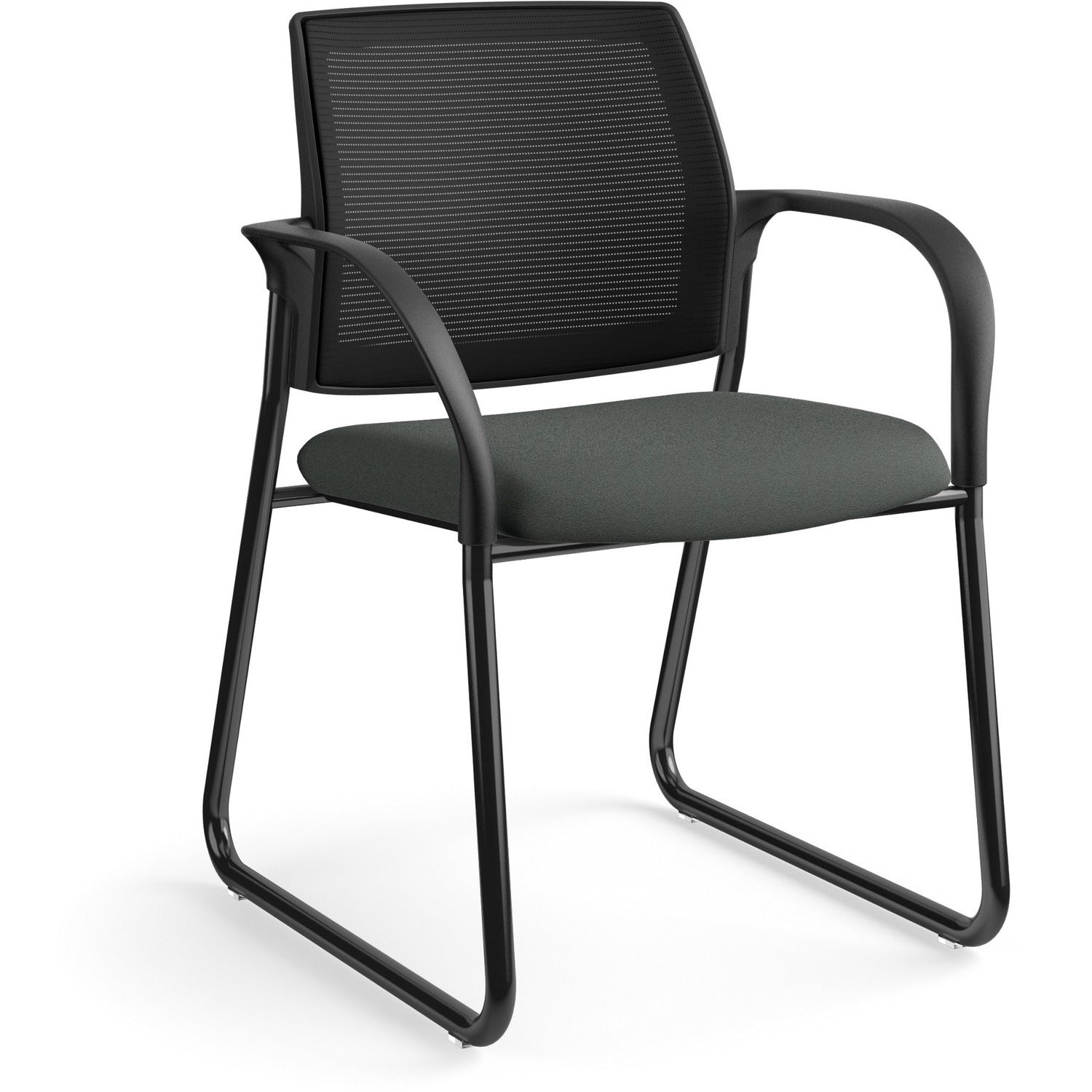 HON Ignition Chair, Iron Ore Fabric Seat, Black Mesh Back, Steel Sled Base, Armrests, 1 Each
