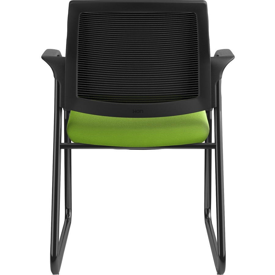HON Ignition Chair, Pear Fabric Seat, Black Mesh Back, Black Steel Sled Base, Armrests, 1 Each
