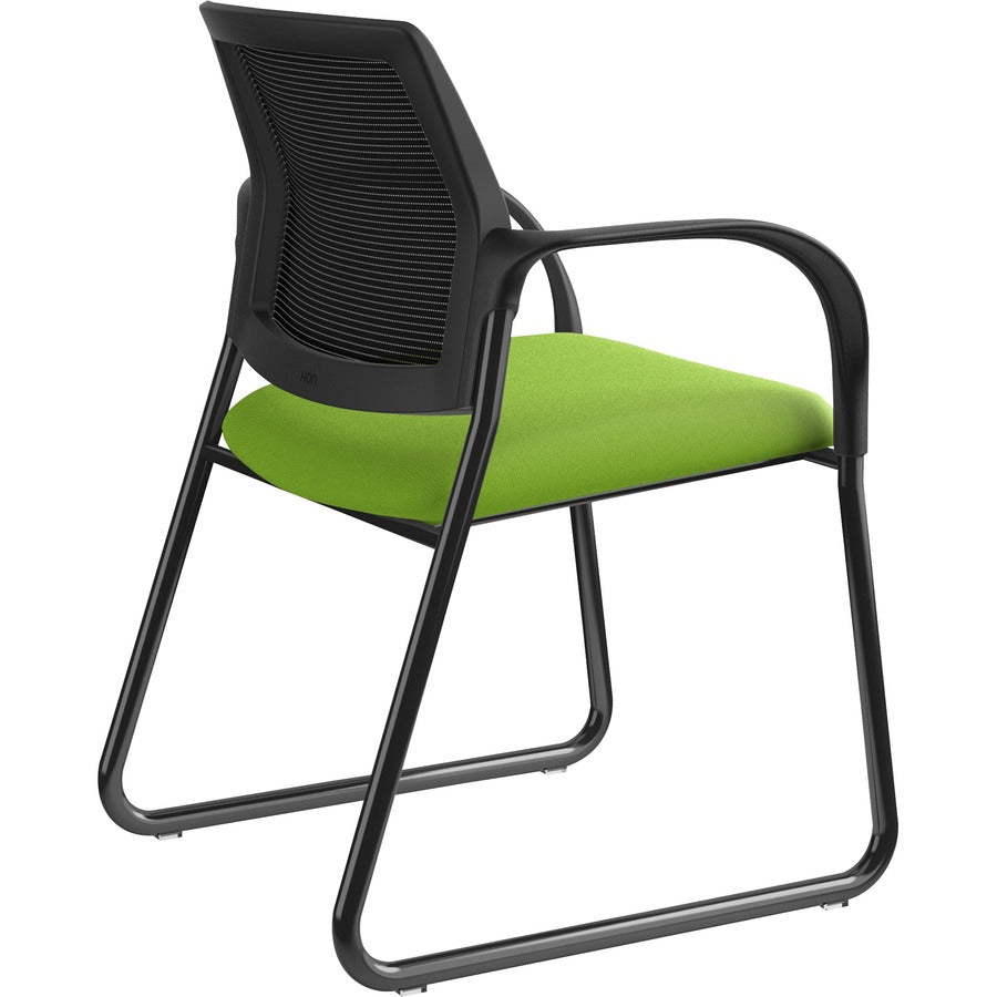 HON Ignition Chair, Pear Fabric Seat, Black Mesh Back, Black Steel Sled Base, Armrests, 1 Each