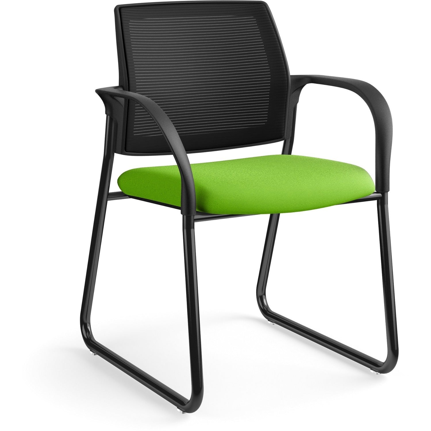 HON Ignition Chair, Pear Fabric Seat, Black Mesh Back, Black Steel Sled Base, Armrests, 1 Each
