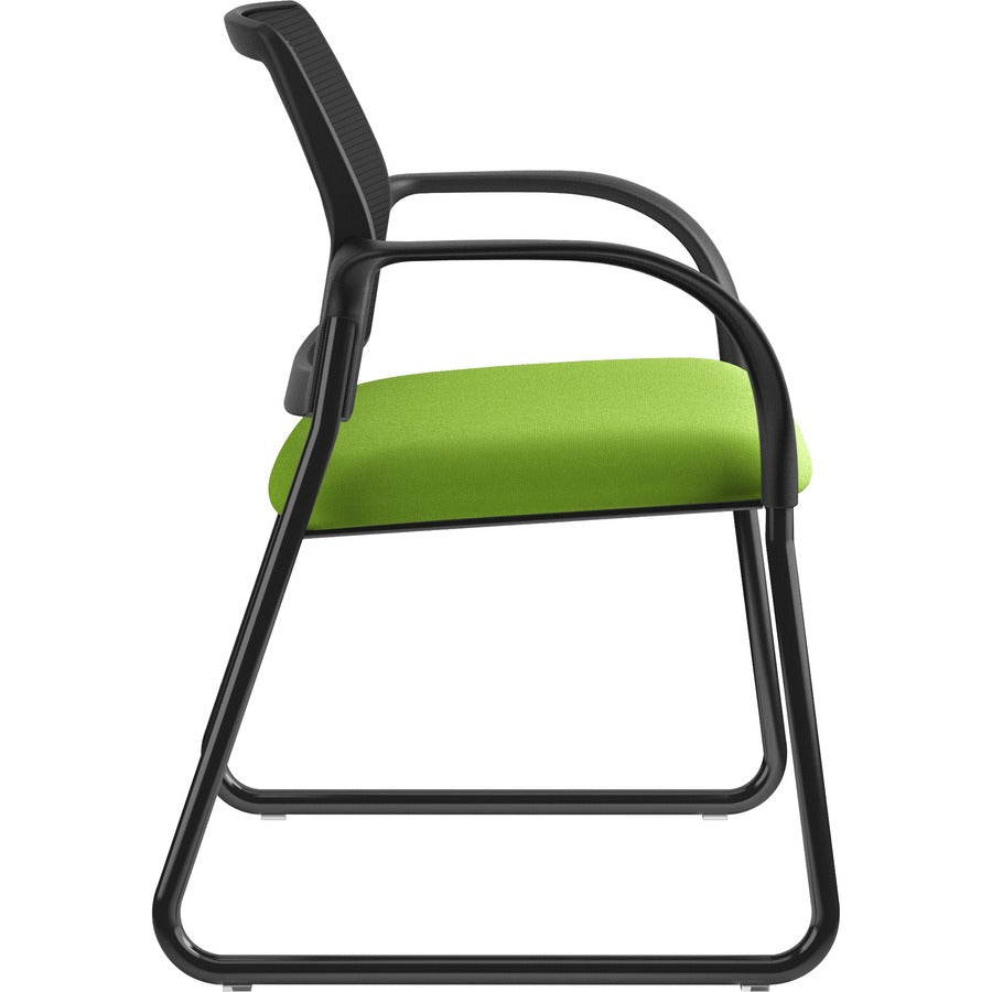 HON Ignition Chair, Pear Fabric Seat, Black Mesh Back, Black Steel Sled Base, Armrests, 1 Each