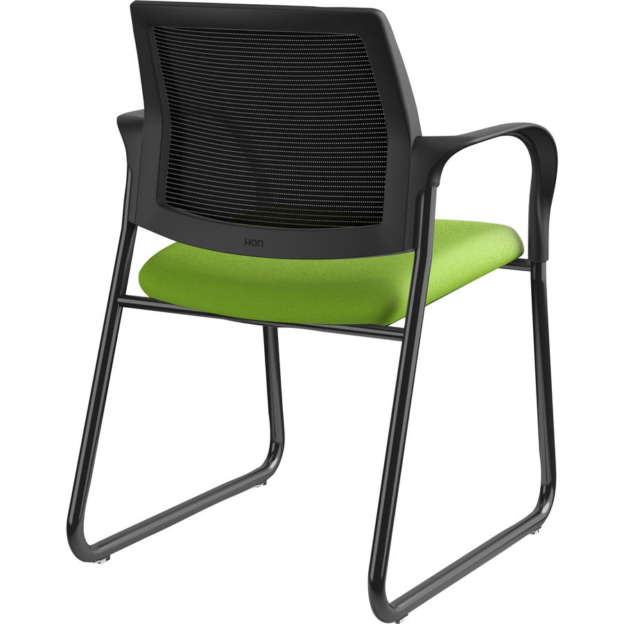 HON Ignition Chair, Pear Fabric Seat, Black Mesh Back, Black Steel Sled Base, Armrests, 1 Each