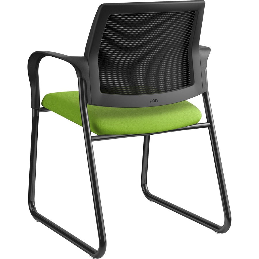HON Ignition Chair, Pear Fabric Seat, Black Mesh Back, Black Steel Sled Base, Armrests, 1 Each