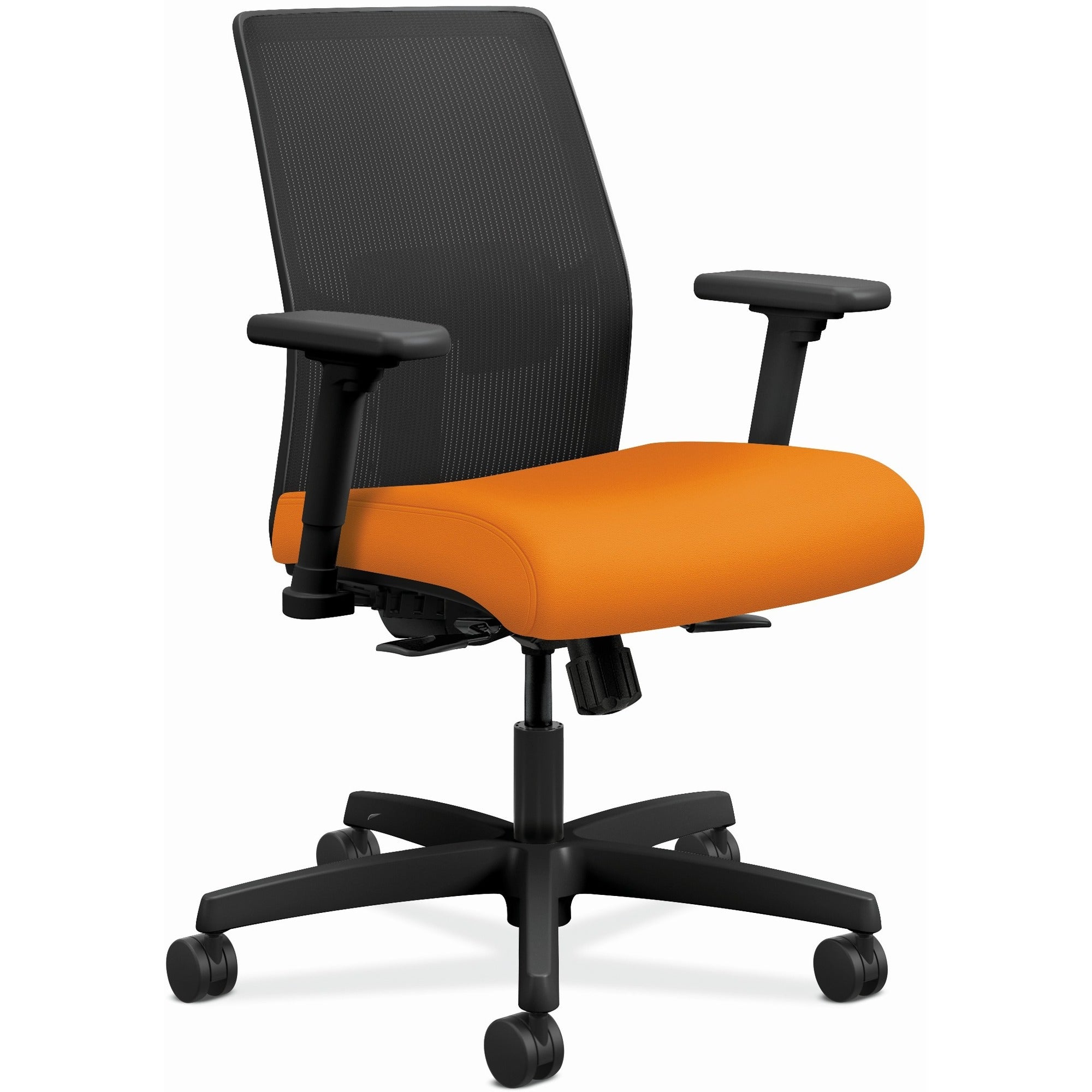 HON Ignition 2.0 Task Chair, Apricot Fabric Seat, Black Mesh Back, Adjustable Arms, Black Frame, 1 Each
