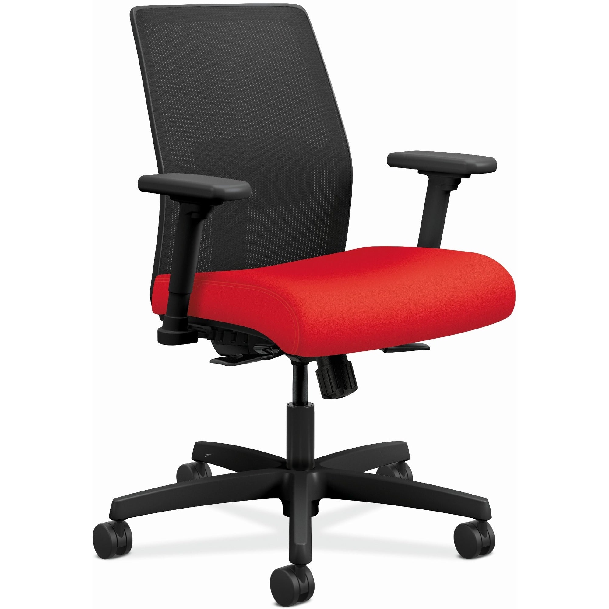 HON Ignition 2.0 Chair, Ruby Fabric Seat, Black Mesh Back, Adjustable Arms, Black Frame, 1 Each